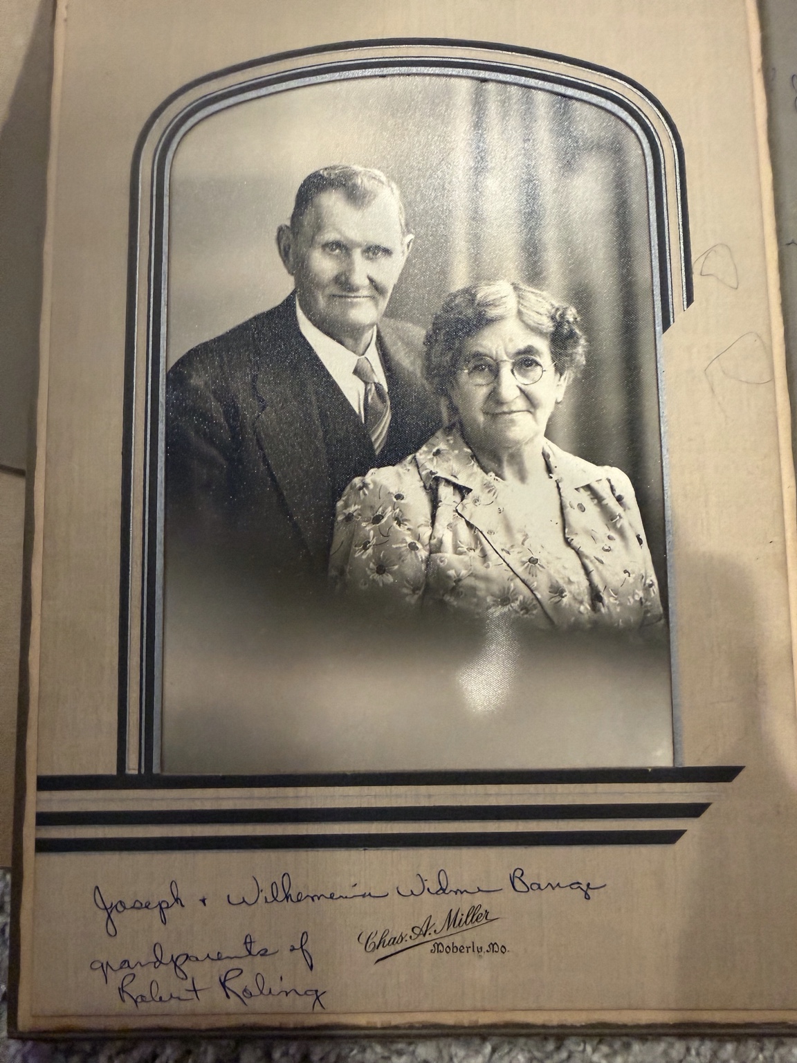 Joseph and Wilhelmina Widmer Bange in a mounted studio portrait.