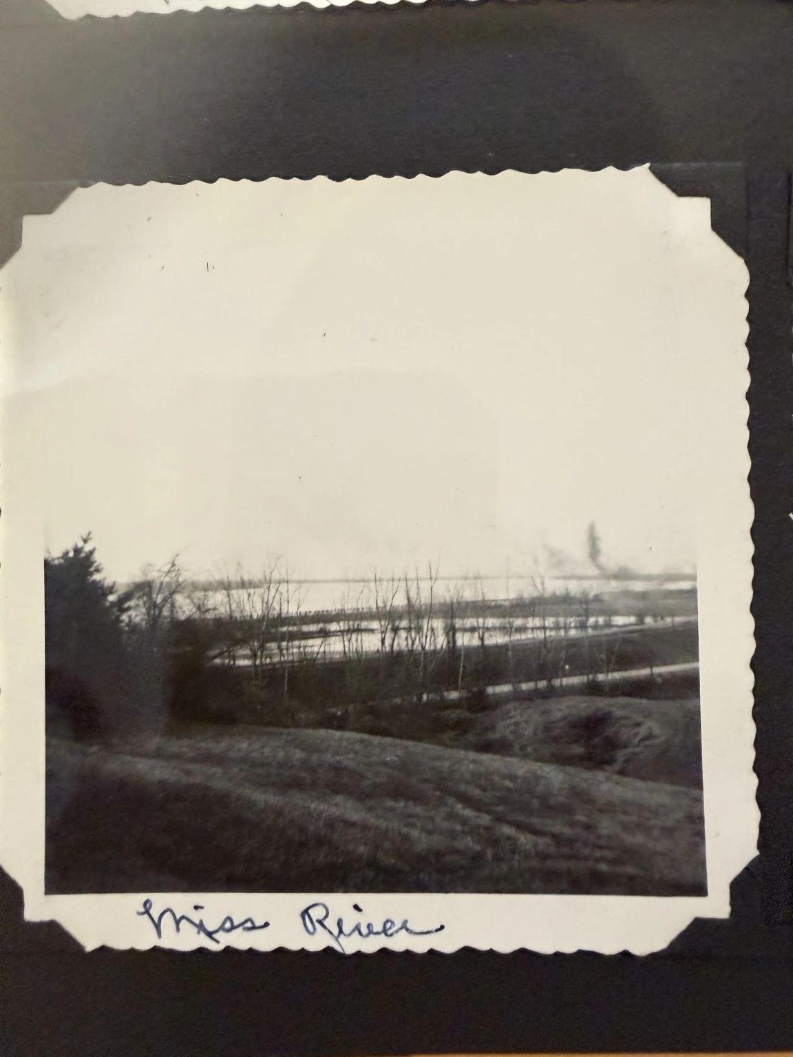 “Miss River” (original caption). A river landscape from the wedding-trip collection. Exact viewpoint and date are unconfirmed.