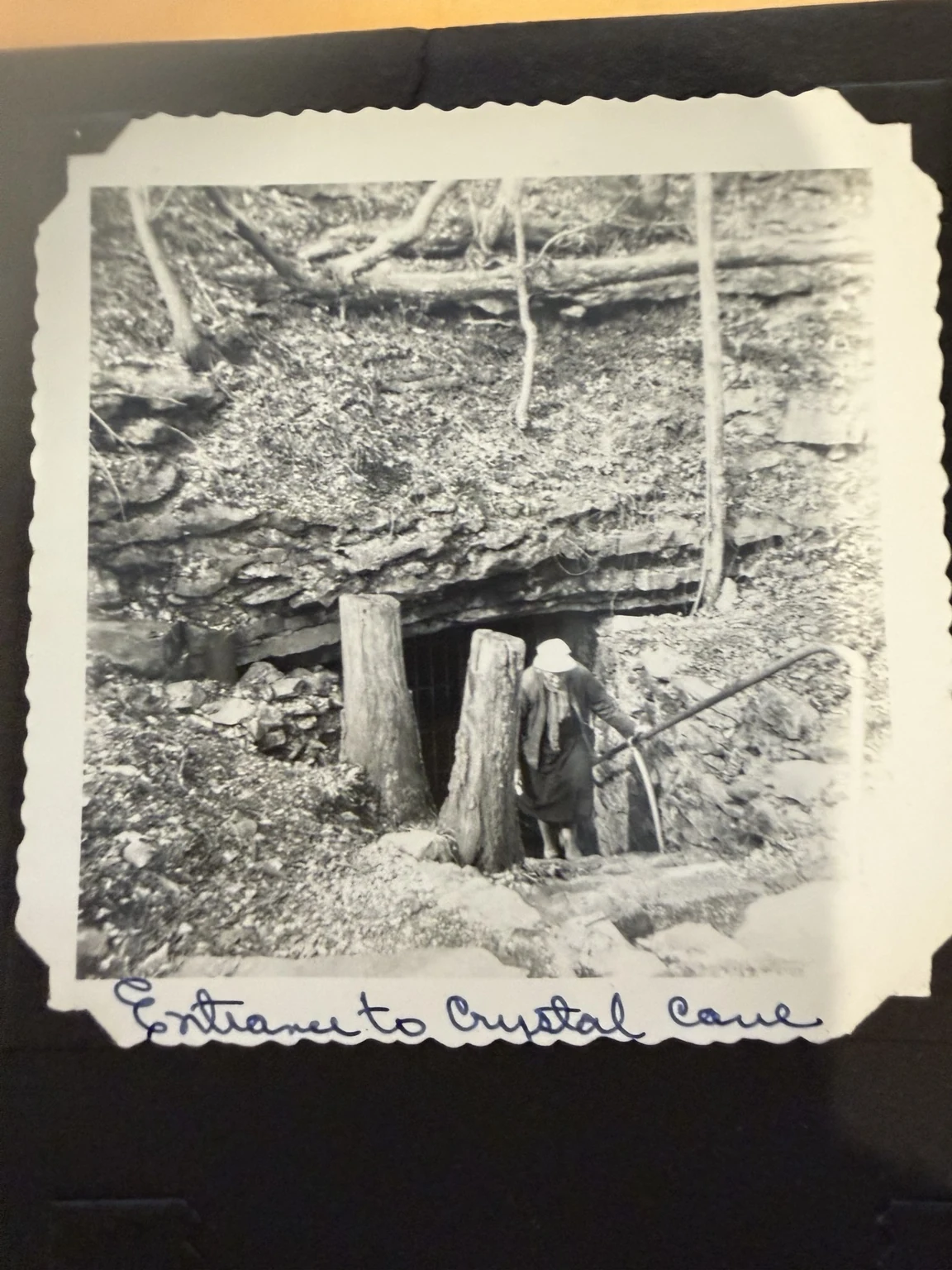 “Entrance to Crystal cave” (original caption). The named entrance in the wedding-trip collection; the exact site and date are not established by this caption alone.